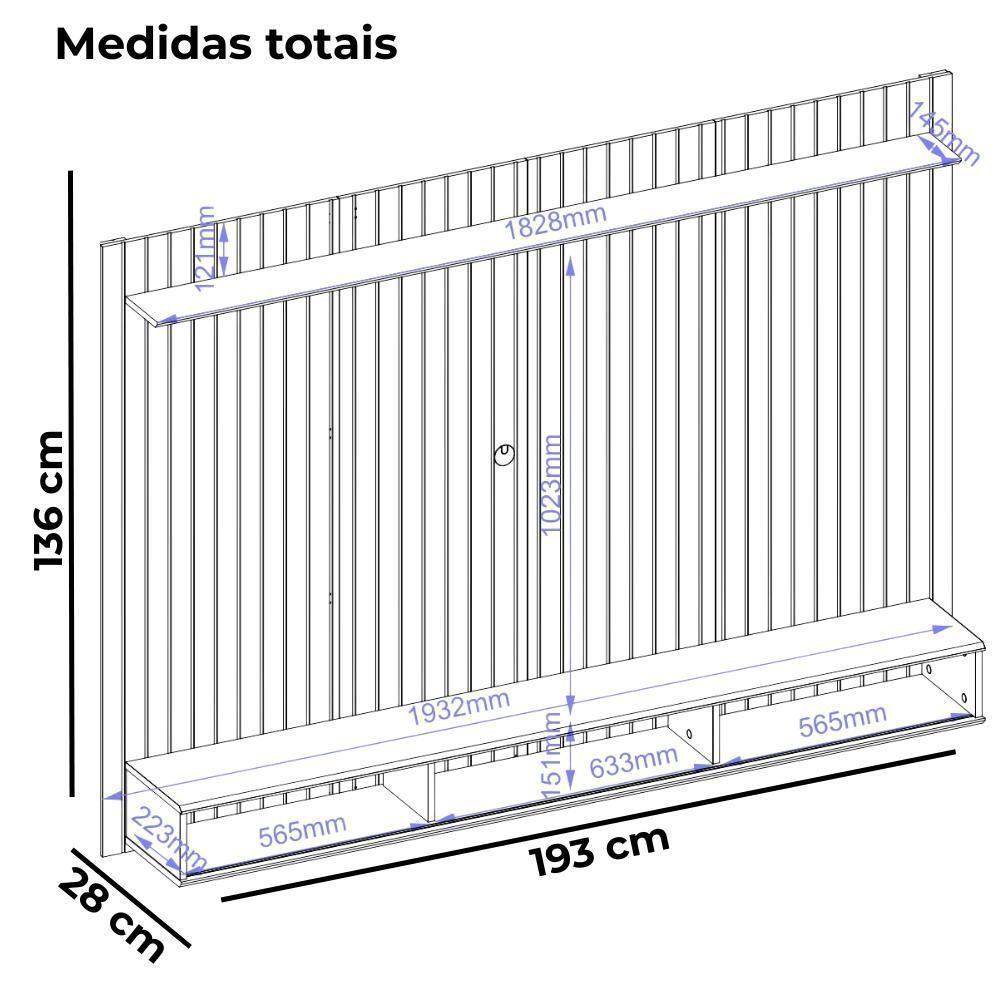 Painel Suspenso Tv 70 Pol 193 Cm Rio Freijo Off White Dj Moveis Freijo Off White - 3