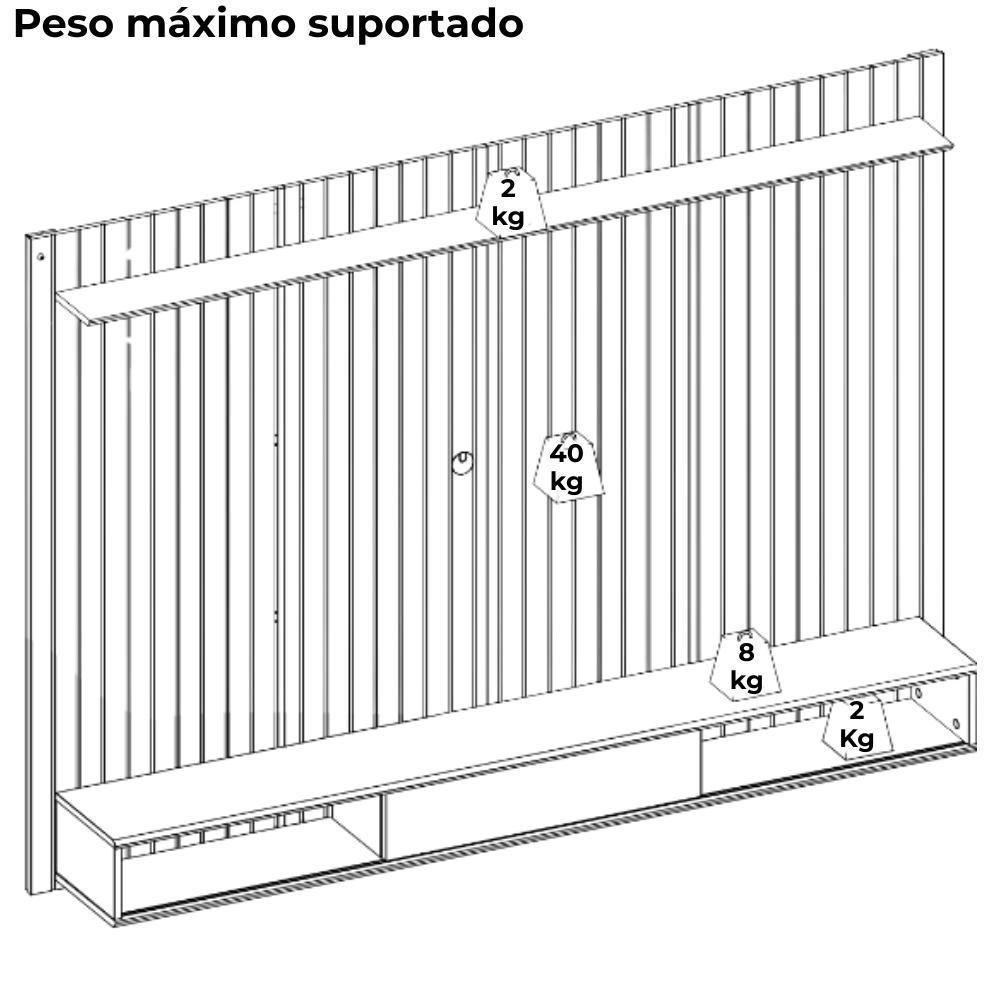 Painel Suspenso Tv 70 Pol 193 Cm Rio Freijo Off White Dj Moveis Freijo Off White - 4