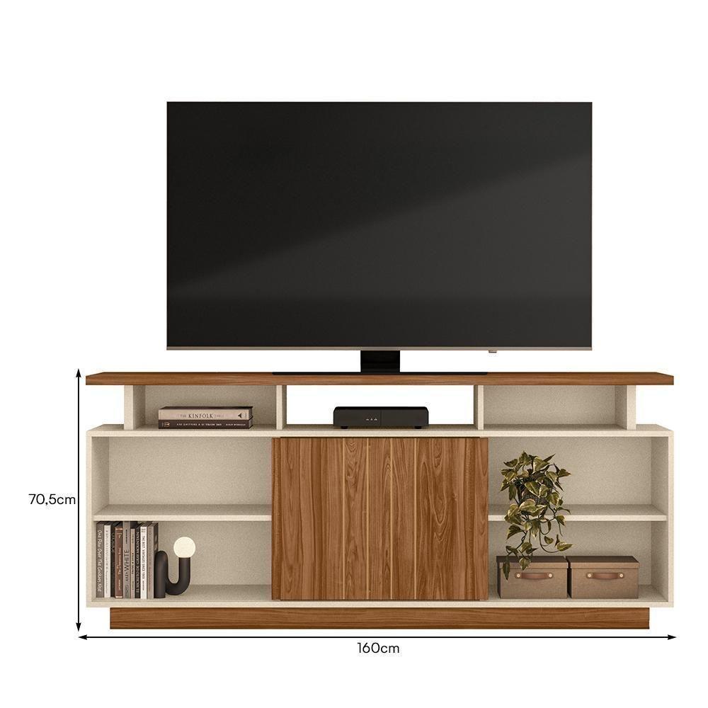 Rack Bancada Salvador 160cm Pérola Metalizado-amêndoa Para Tv Até 65? - Mobler Pérola Metalizado-amêndoa - 4