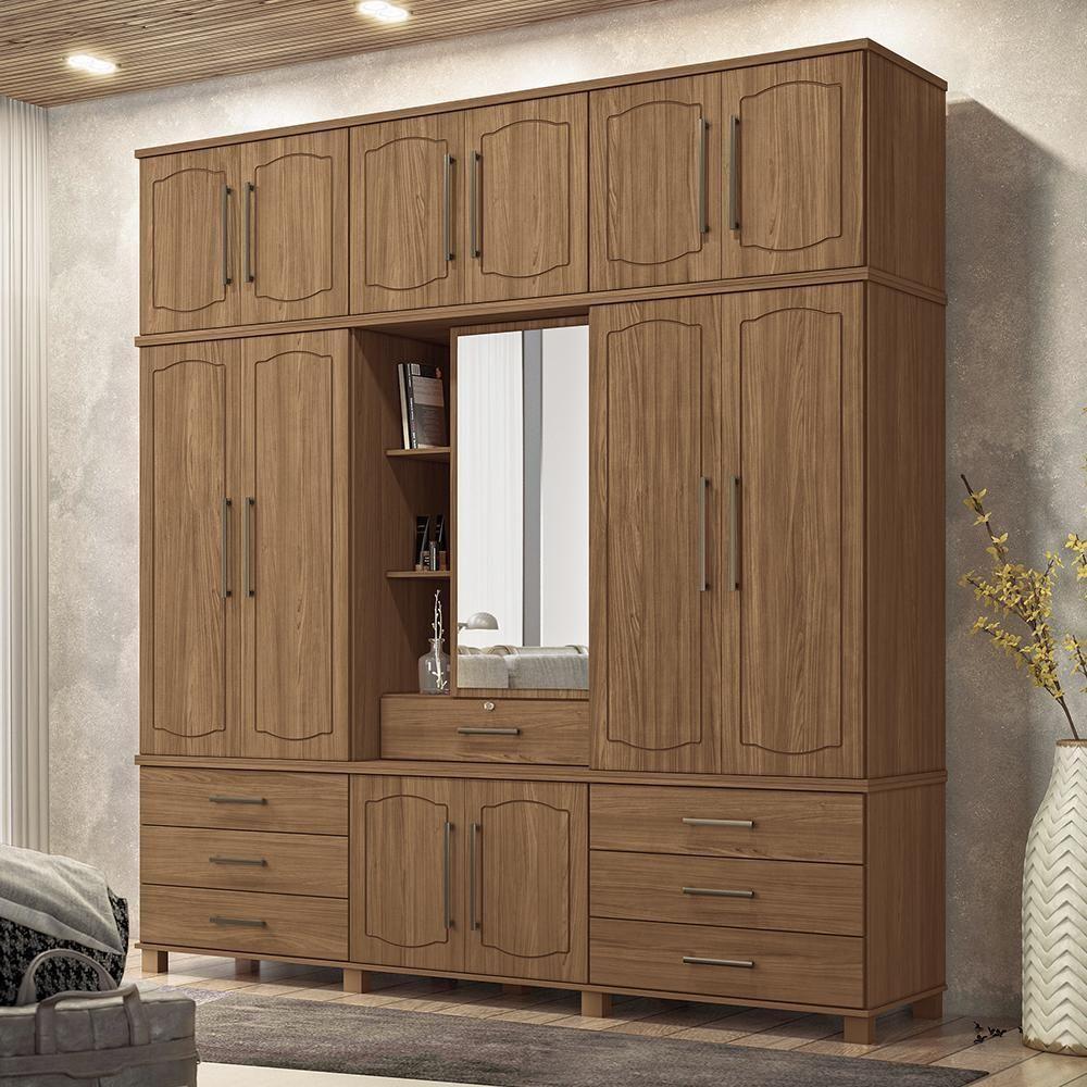 Guarda Roupa Casal Londres Capelinha 13.7 13 Portas 7 Gavetas Jatobá Com Espelho - Santos Andirá Jatobá - 2