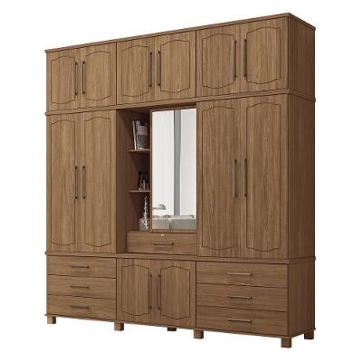 Guarda Roupa Casal Londres Capelinha 13 Portas MDF 7 Gavetas Jatobá com Espelho