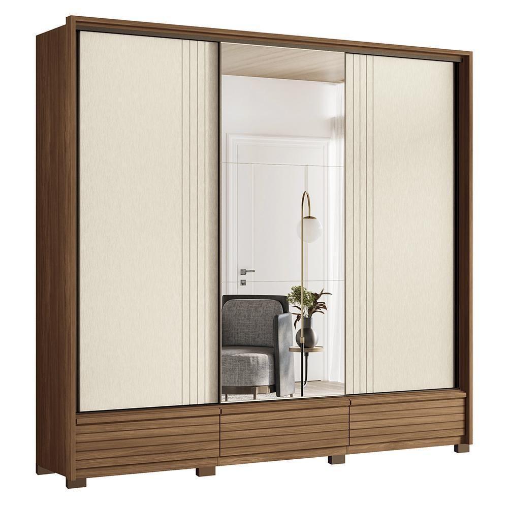 Guarda Roupa Democrata 3 Portas Deslizantes Flex Jatobá-areia Com Espelho E Pés - Santos Andirá Jatobá-areia - 1