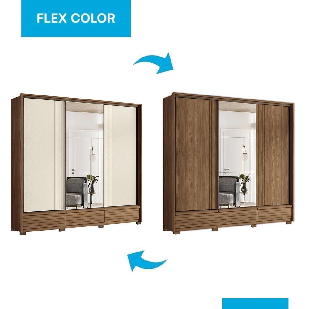Guarda Roupa Democrata 3 Portas Deslizantes Flex Jatobá-areia Com Espelho E Pés - Santos Andirá Jatobá-areia - 4
