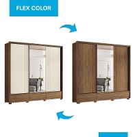 Guarda Roupa Democrata 3 Portas Deslizantes Flex Jatobá-areia Com Espelho E Pés - Santos Andirá Jatobá-areia