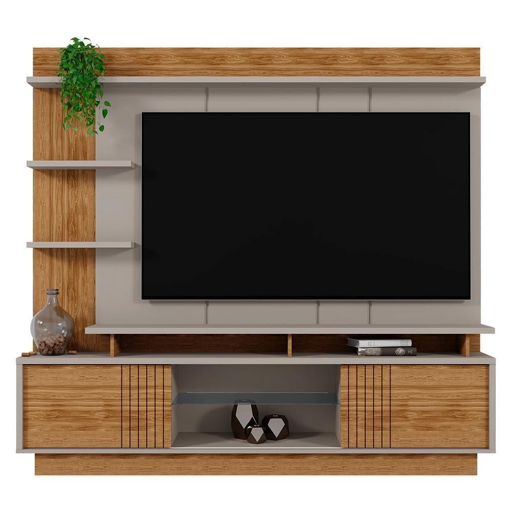 Estante Home Vinhedos 200cm Grigio Fosco-amêndoa Para Tv Até 65? - Mobler Grigio Fosco-amêndoa - 1