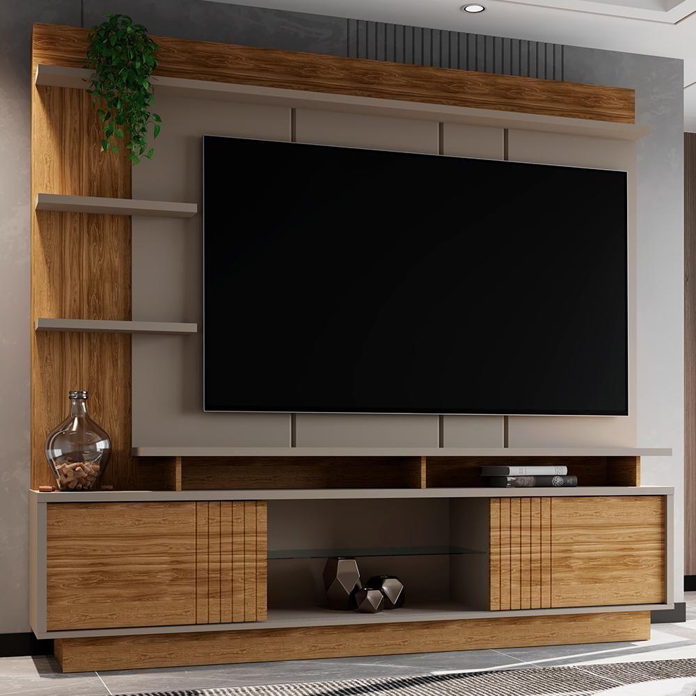 Estante Home Vinhedos 200cm Grigio Fosco-amêndoa Para Tv Até 65? - Mobler Grigio Fosco-amêndoa - 2