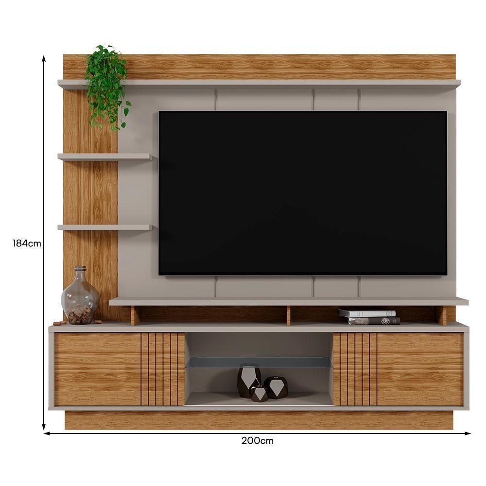 Estante Home Vinhedos 200cm Grigio Fosco-amêndoa Para Tv Até 65? - Mobler Grigio Fosco-amêndoa - 4