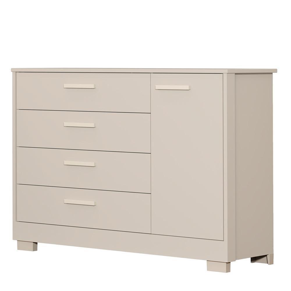 Cômoda Infantil Zaki 1 Porta E 4 Gavetas Areia Fosco - Reller Móveis Areia Fosco - 1