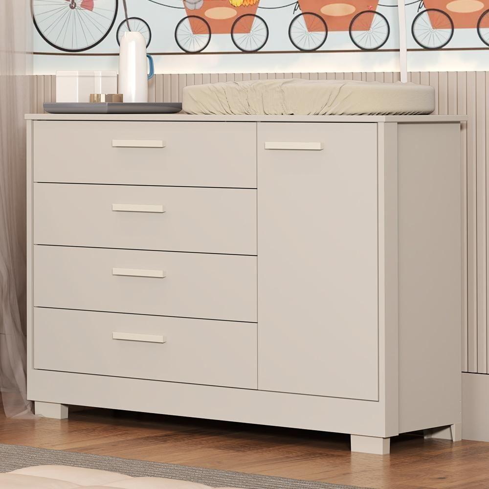 Cômoda Infantil Zaki 1 Porta E 4 Gavetas Areia Fosco - Reller Móveis Areia Fosco - 2