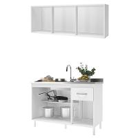 Kit Pop 120cm Com Armário Aéreo E Balcão Branco Sem Tampo - Indékes Branco - 2