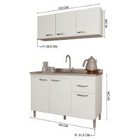 Kit Pop 120cm Com Armário Aéreo E Balcão Branco Sem Tampo - Indékes Branco - 3