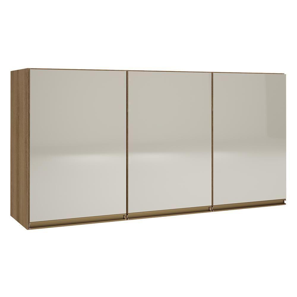 Armário Aéreo Dinamarca 120cm 3 Portas Castani Com Vidro Off White - Indékes Castani - 1