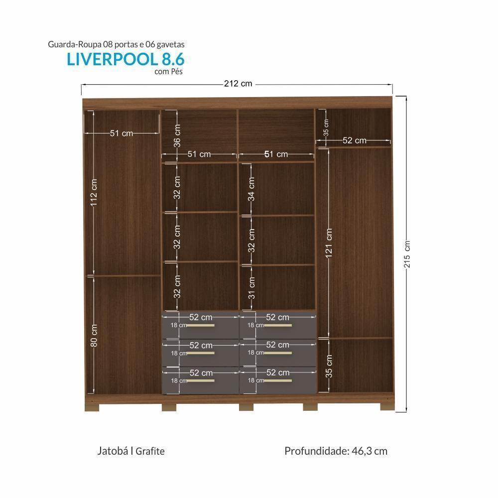 Guarda Roupa Casal Liverpool 8.6 8 Portas 6 Gavetas Jatobá-grafite Com Pés - Santos Andirá Jatobá-grafite - 4