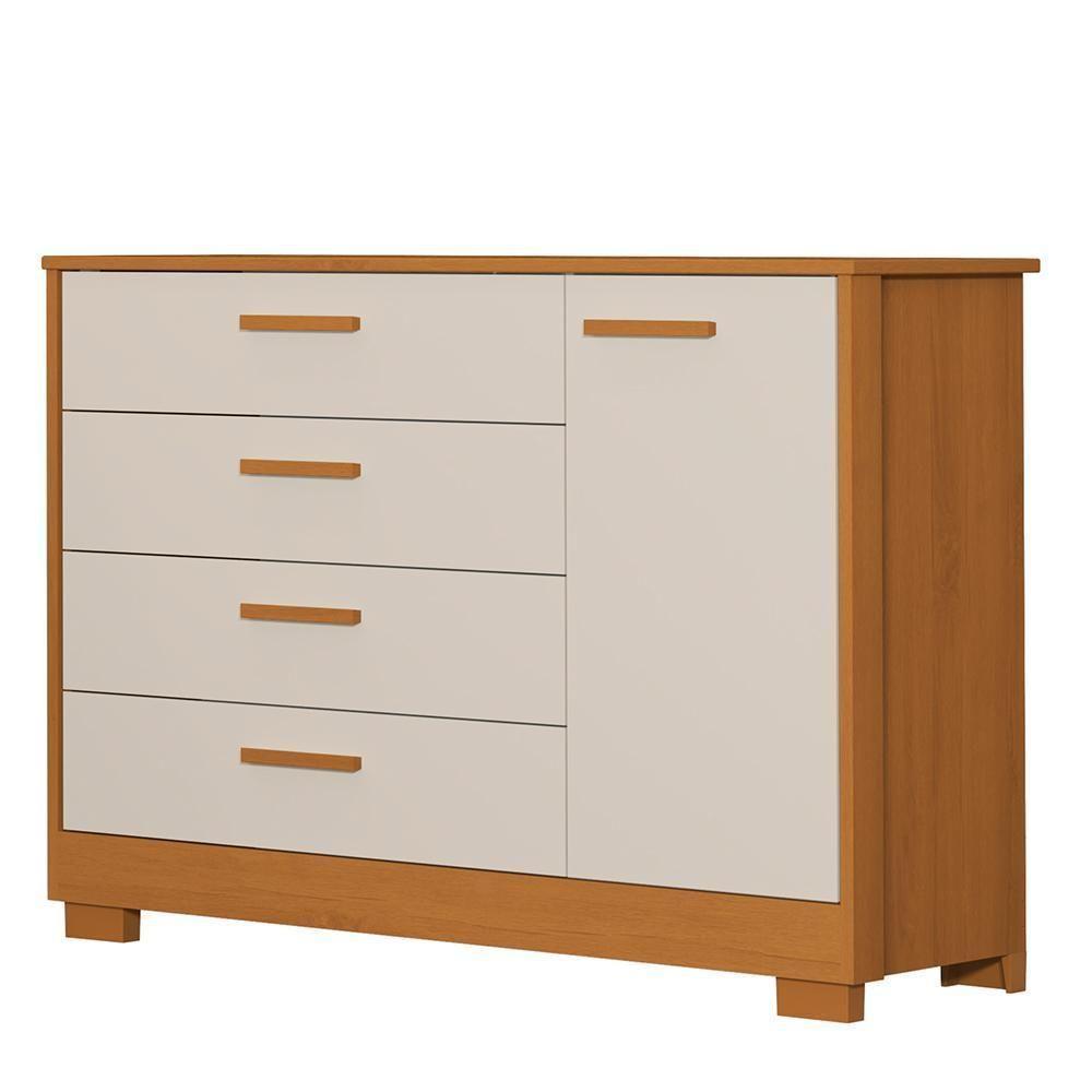 Cômoda Infantil Zaki 1 Porta E 4 Gavetas Areia Fosco-savana - Reller Móveis Areia Fosco-savana - 1