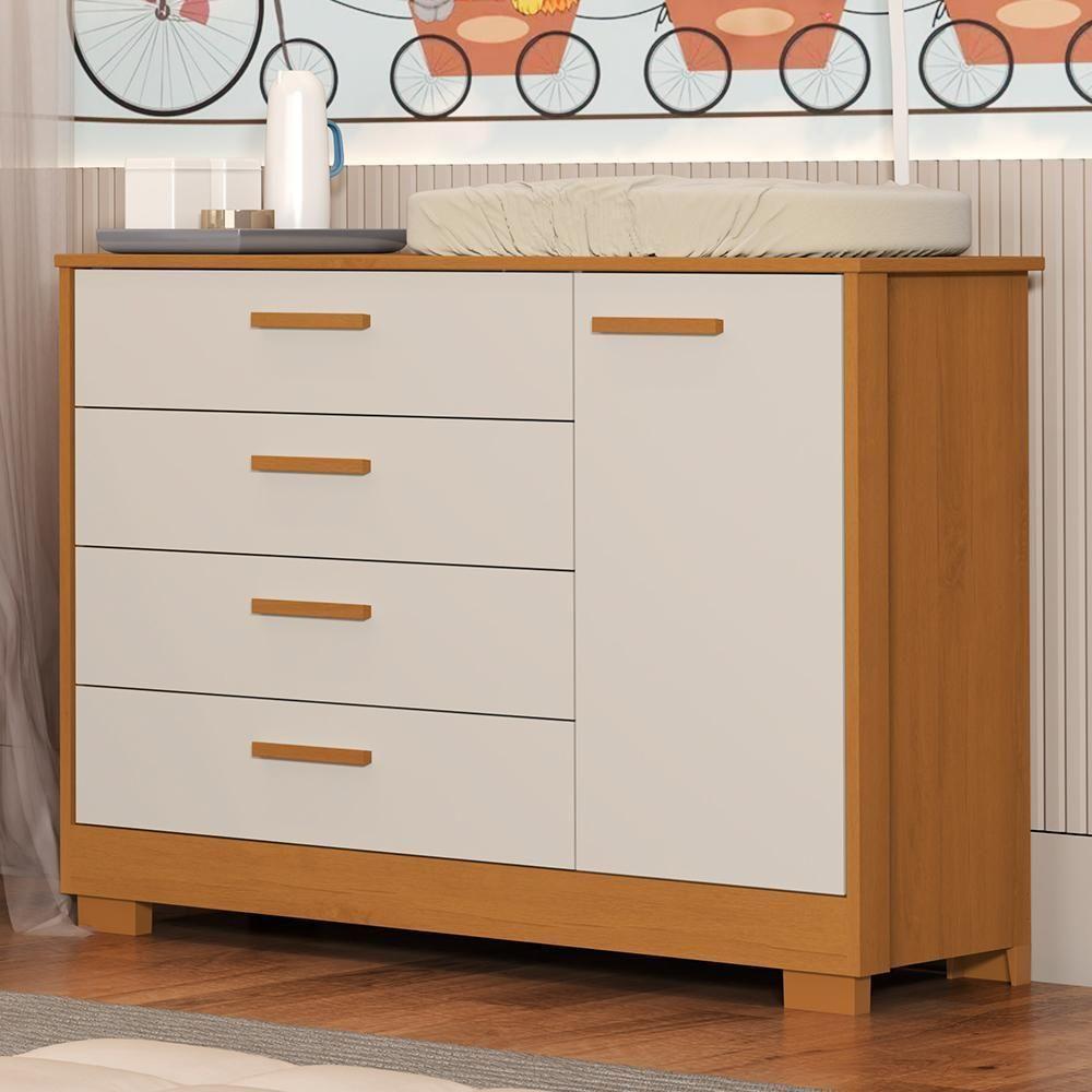 Cômoda Infantil Zaki 1 Porta E 4 Gavetas Areia Fosco-savana - Reller Móveis Areia Fosco-savana - 2