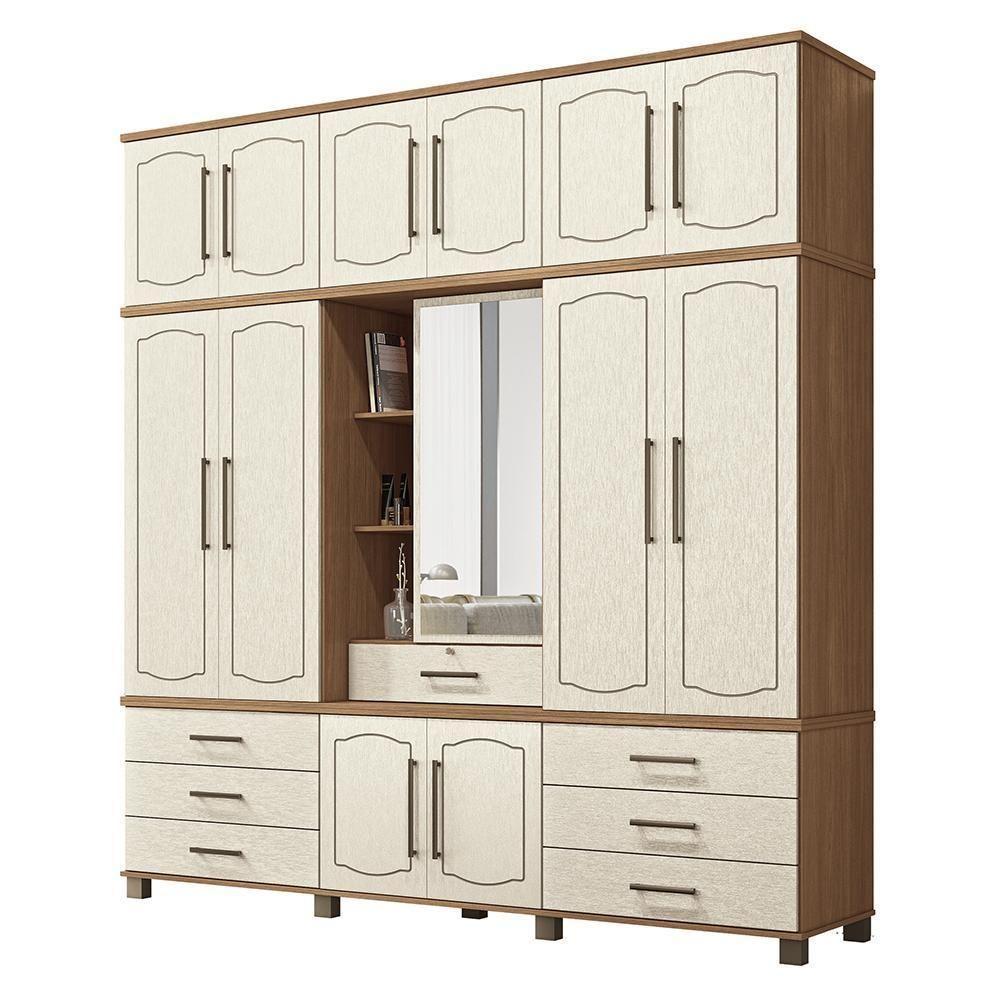 Guarda Roupa Casal Londres Capelinha 13.7 13 Portas 7 Gavetas Jatobá-areia Com Espelho - Santos Andirá Jatobá-areia - 1