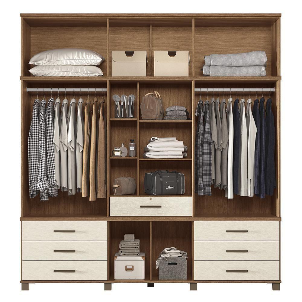 Guarda Roupa Casal Londres Capelinha 13.7 13 Portas 7 Gavetas Jatobá-areia Com Espelho - Santos Andirá Jatobá-areia - 4