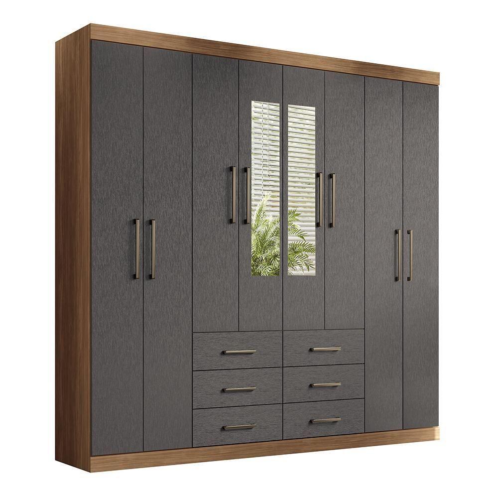 Guarda Roupa Casal Liverpool 8.6 8 Portas 6 Gavetas Jatobá-grafite Com Espelho - Santos Andirá Jatobá-grafite - 1