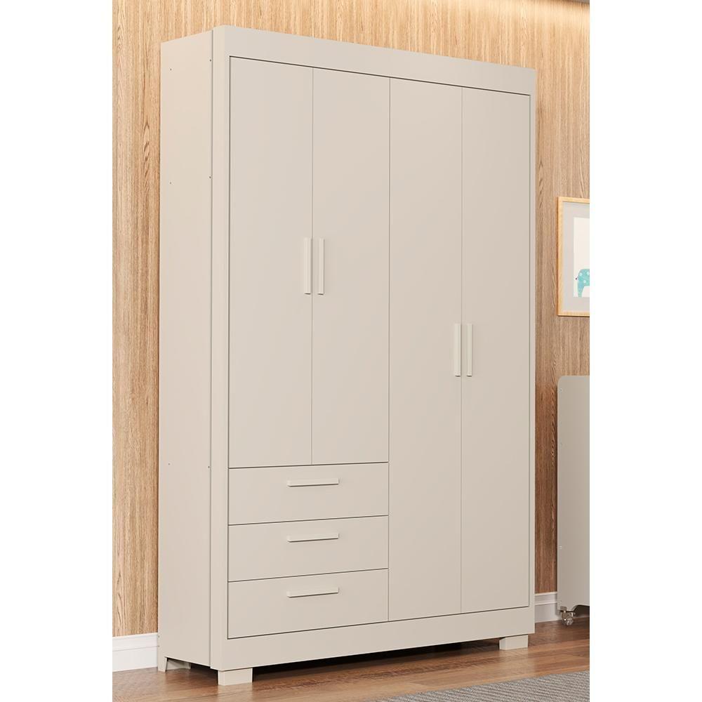 Guarda Roupa Infantil Zaki 4 Portas E 3 Gavetas Areia Fosco - Reller Móveis Areia Fosco - 2
