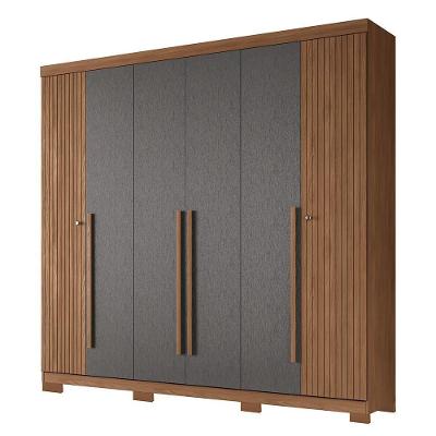 Guarda Roupa Casal Buriti Ripado 6 Portas 4 Gavetas Jatobá-grafite