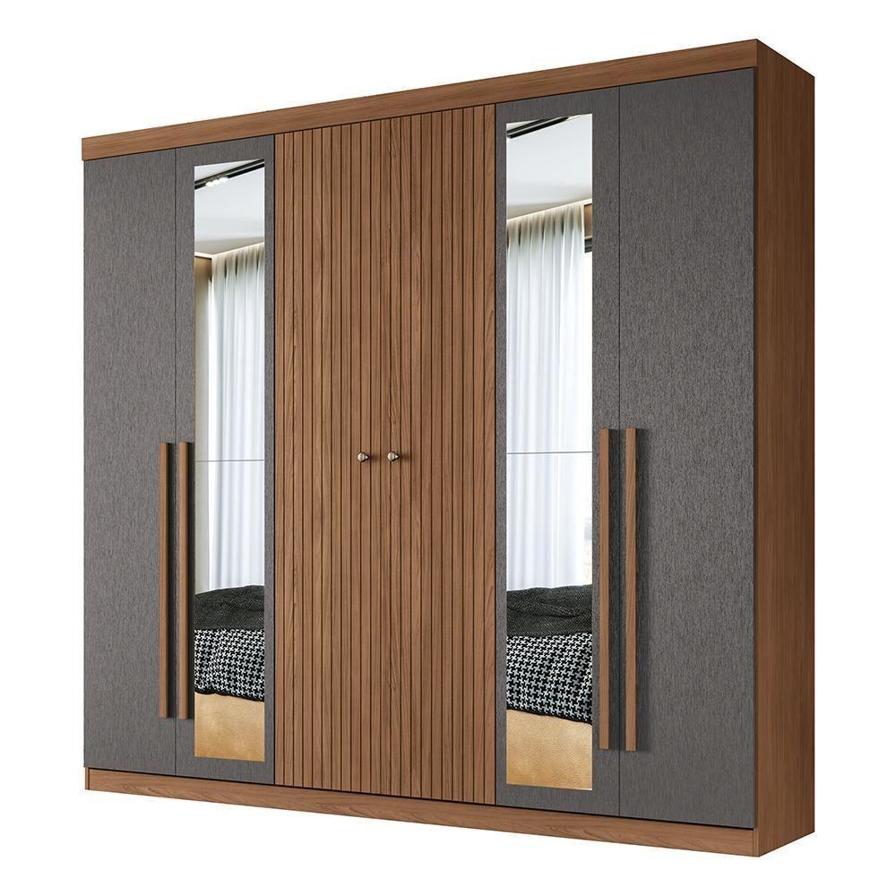 Guarda Roupa Casal Buriti Ripado 6 Portas Jatobá-grafite Com Espelho - Santos Andirá Jatobá-grafite - 1