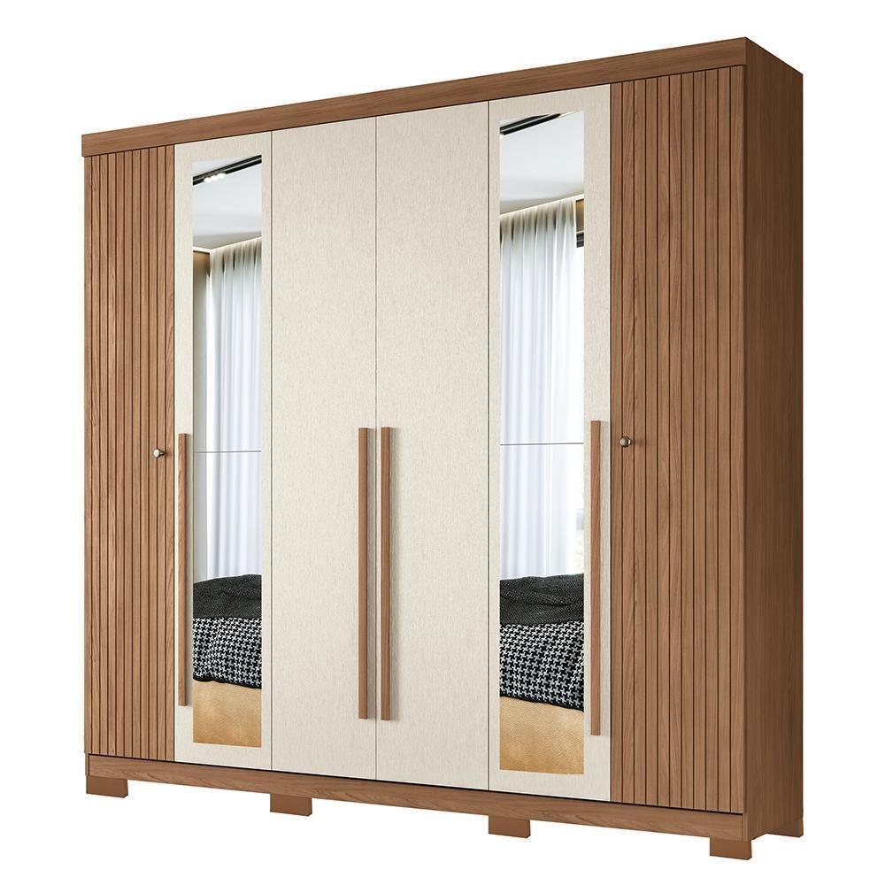 Guarda Roupa Casal Buriti Ripado 6 Portas Jatobá-areia Com Espelho E Pés - Santos Andirá Jatobá-areia - 1