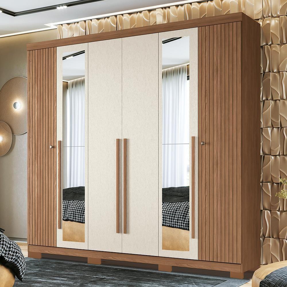 Guarda Roupa Casal Buriti Ripado 6 Portas Jatobá-areia Com Espelho E Pés - Santos Andirá Jatobá-areia - 2