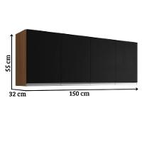 Armário Aéreo Andréia 150 Cm 4 Portas Amendoa Preto Ajl - 2
