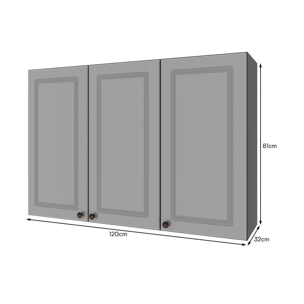Armário Aéreo Firenze 120cm 3 Portas Chumbo-titânio - Indékes Chumbo-titânio - 3