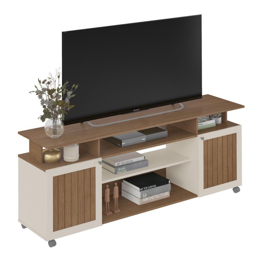 Rack Para Tv Até 75 Polegadas 180cm Com Rodízios 2 Portas Multimóveis Cr45322 Cinamomo/off White Cinamomo/off White - 2