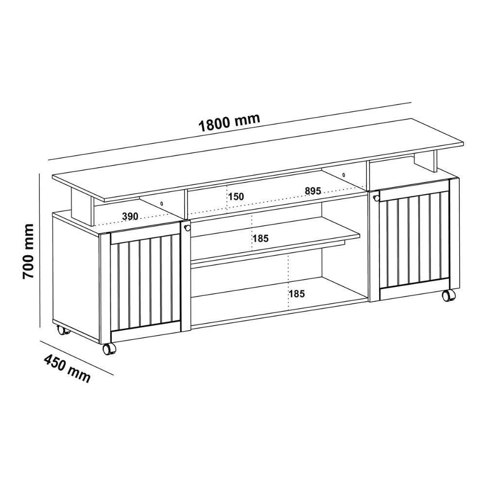 Rack Para Tv Até 75 Polegadas 180cm Com Rodízios 2 Portas Multimóveis Cr45322 Cinamomo/off White Cinamomo/off White - 3