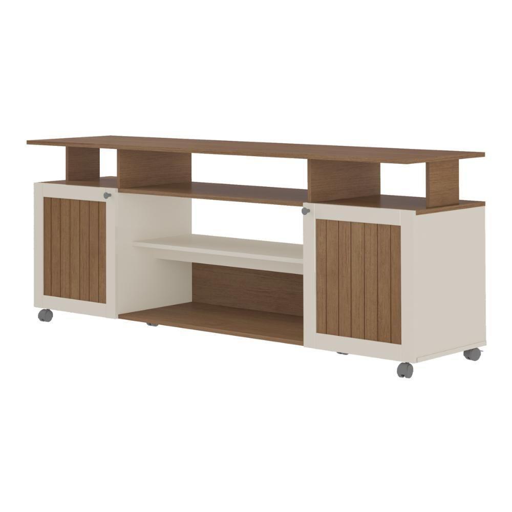 Rack Para Tv Até 75 Polegadas 180cm Com Rodízios 2 Portas Multimóveis Cr45322 Cinamomo/off White Cinamomo/off White - 5