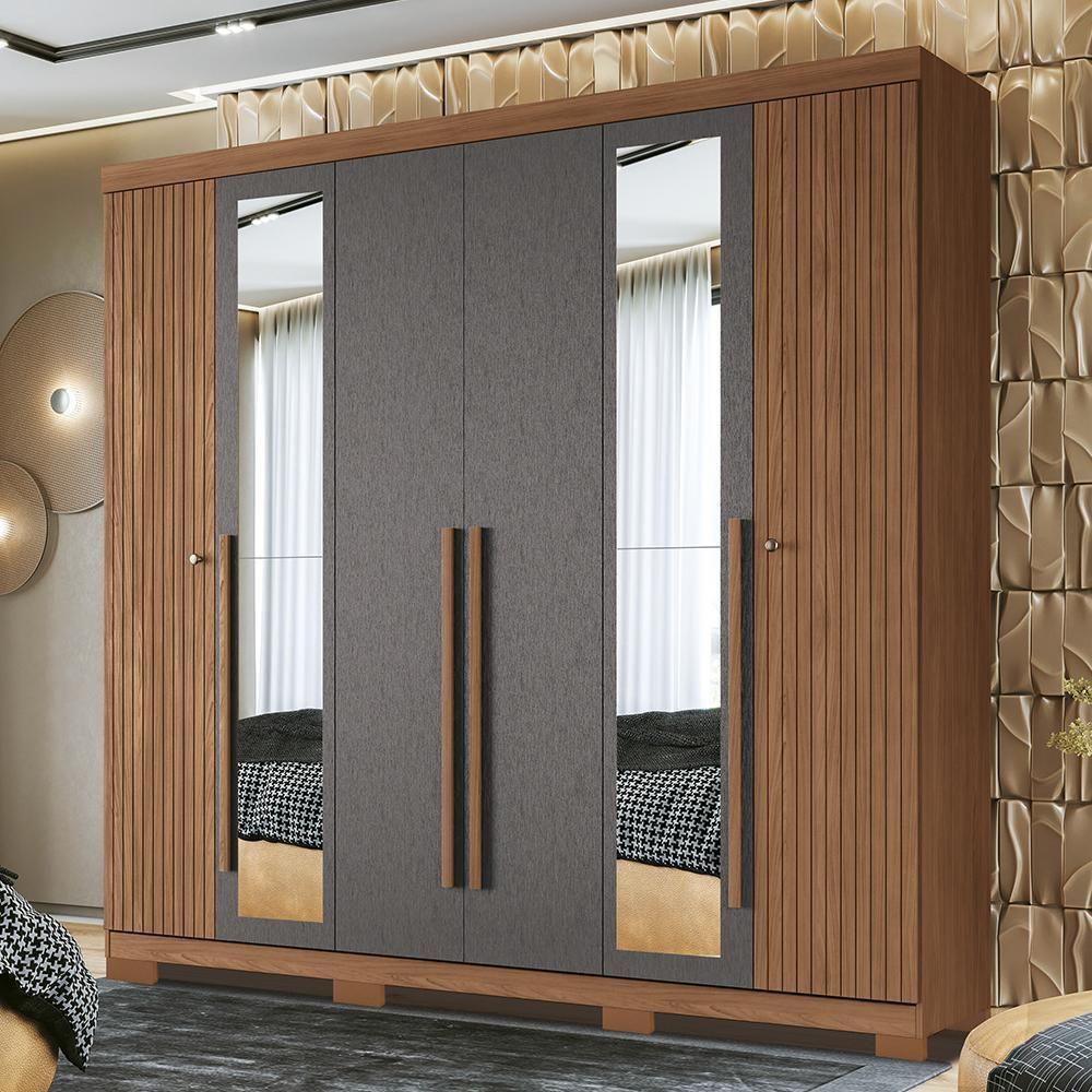 Guarda Roupa Casal Buriti Ripado 6 Portas Jatobá-grafite Com Espelho E Pés - Santos Andirá Jatobá-grafite - 2