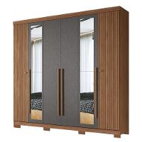 Guarda Roupa Casal Buriti Ripado 6 Portas Jatobá-grafite Com Espelho E Pés - Santos Andirá Jatobá-grafite - 1