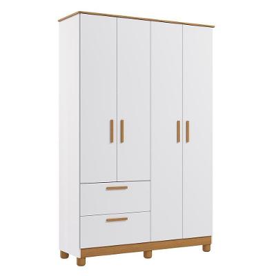 Guarda Roupa Infantil Jujuba 4 Portas E 2 Gavetas Nature-branco - Permóbili Baby Nature-branco