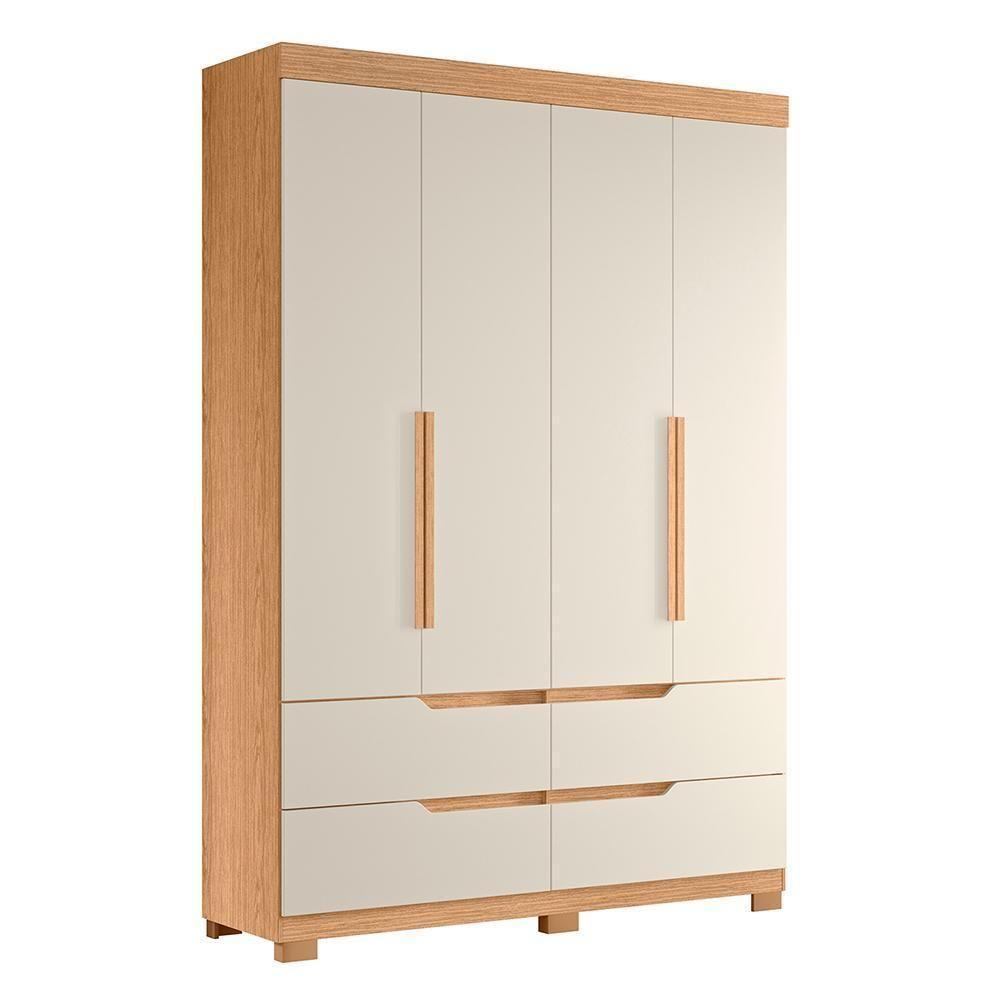 Guarda Roupa Solteiro Doble 4 Portas E 4 Gavetas Freijó-off White - Móveis Albatroz Freijó-off White - 1