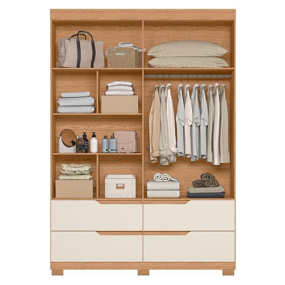 Guarda Roupa Solteiro Doble 4 Portas E 4 Gavetas Freijó-off White - Móveis Albatroz Freijó-off White - 3