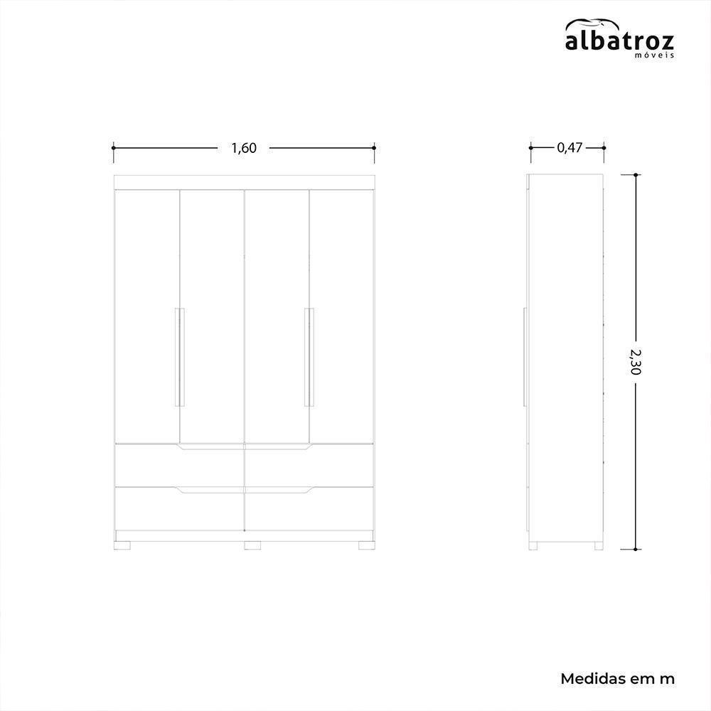 Guarda Roupa Solteiro Doble 4 Portas E 4 Gavetas Freijó-off White - Móveis Albatroz Freijó-off White - 4