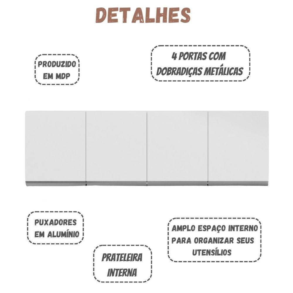 Armário Aéreo Andréia 150 Cm 4 Portas Branco Ajl - 3