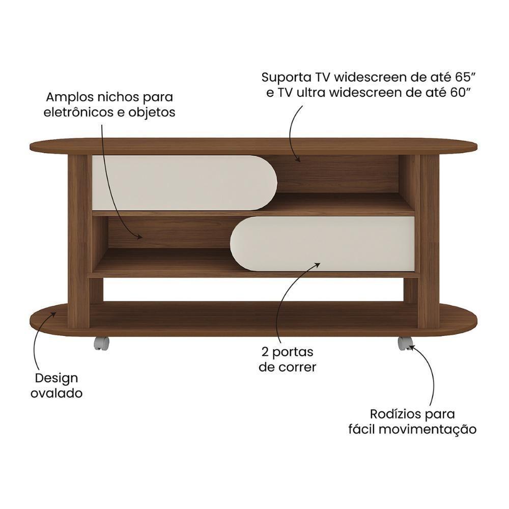 Rack Para Tv Até 65 Polegadas 150cm Com Rodízios 2 Portas Multimóveis Cr45326 Cedro/off White Cedro/off White - 3