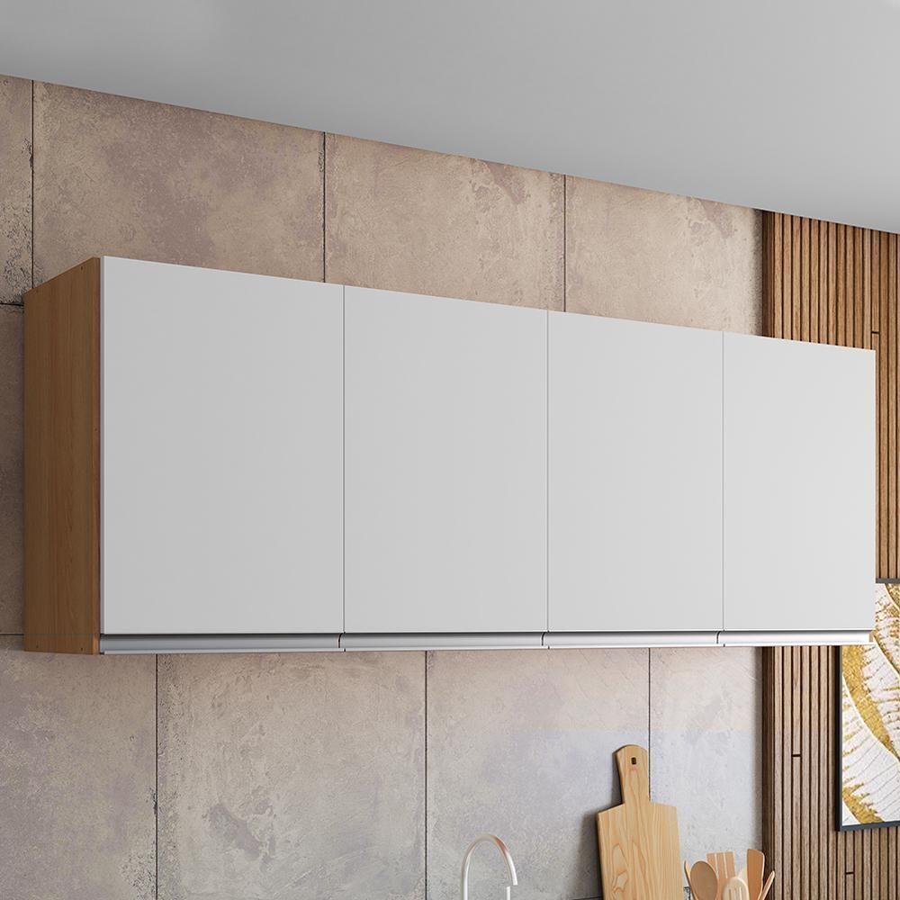 Armário Aéreo Andréia 150cm 4 Portas Amêndoa-branco - Ajl Móveis Amêndoa-branco - 2