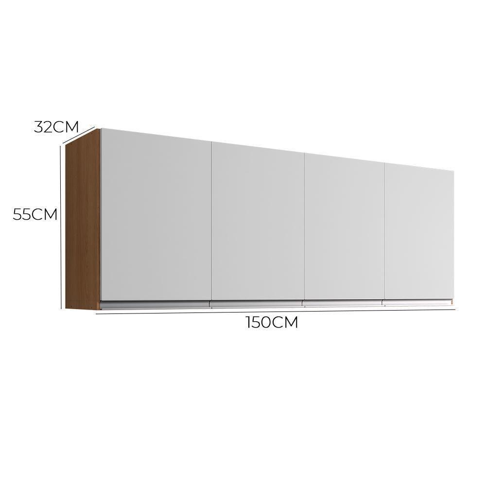 Armário Aéreo Andréia 150cm 4 Portas Amêndoa-branco - Ajl Móveis Amêndoa-branco - 4