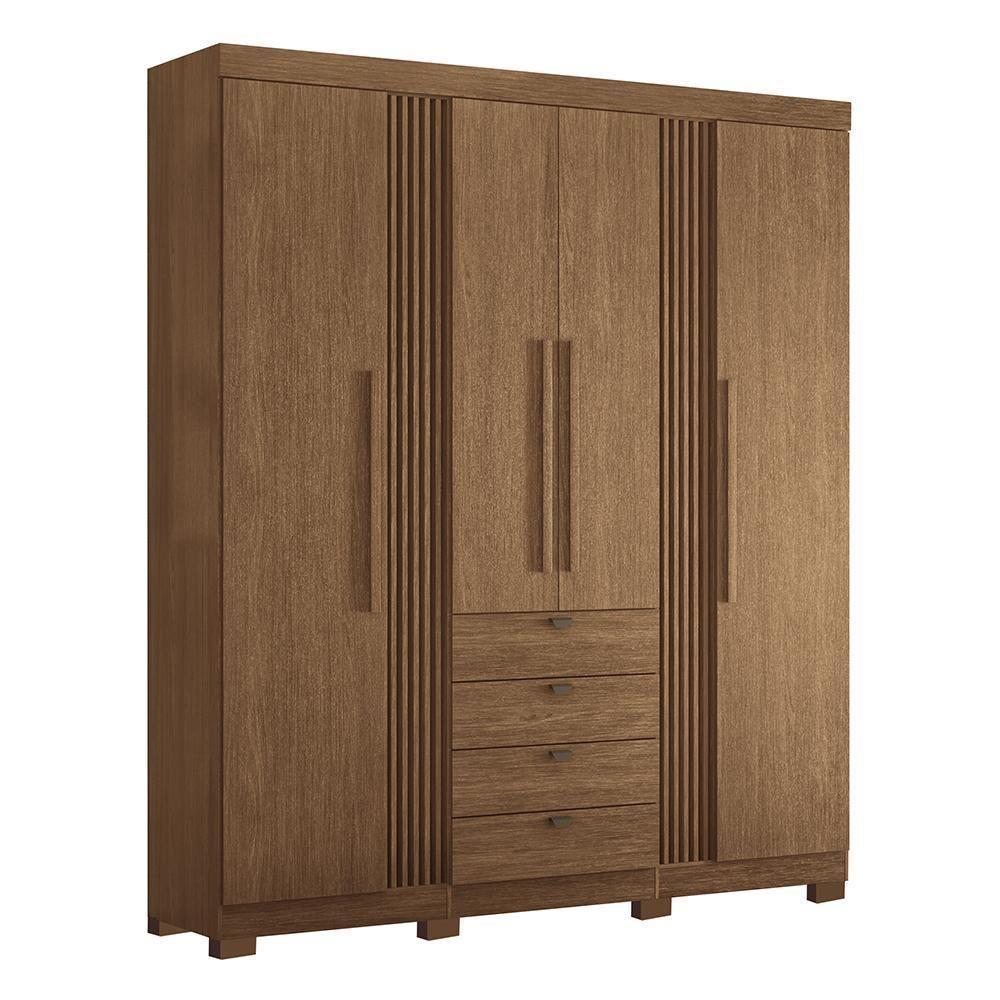 Guarda Roupa Aurora 4.4 Ripado 4 Portas E 4 Gavetas Jatobá Com Pés - Santos Andirá Jatobá - 1