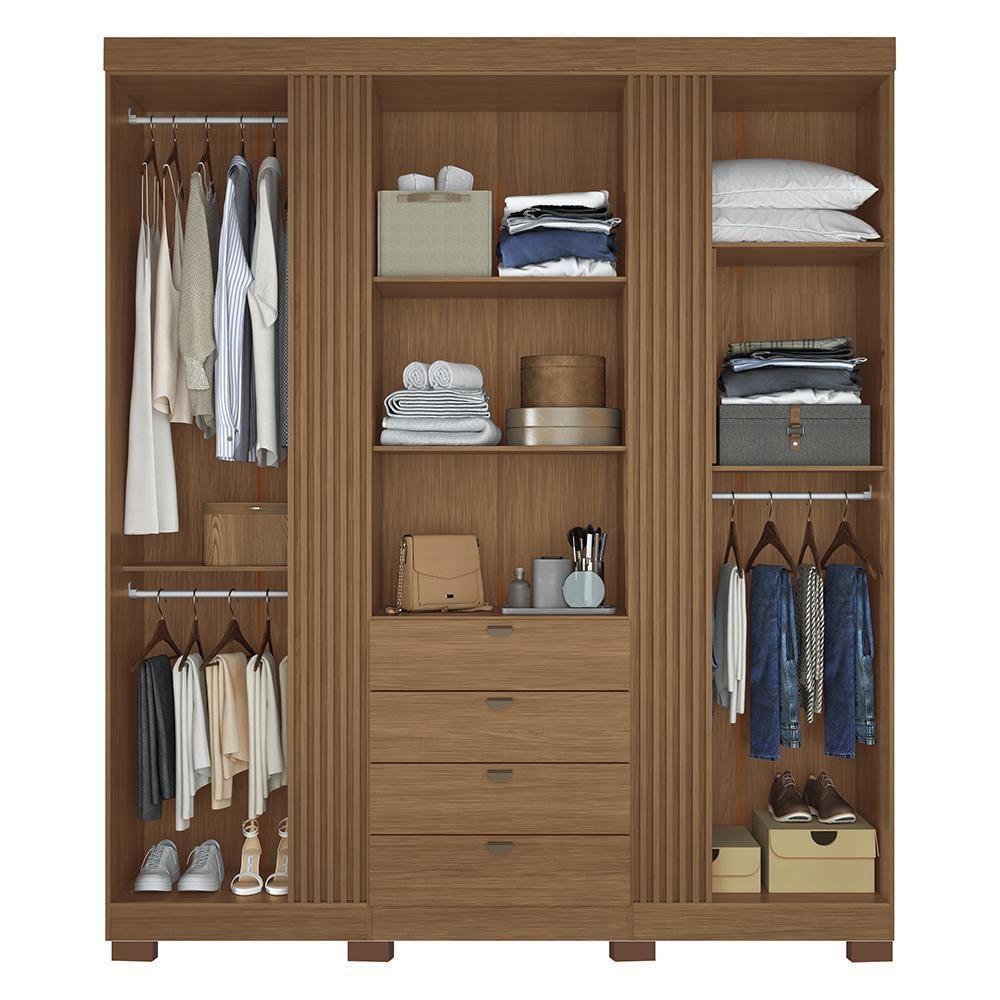 Guarda Roupa Aurora 4.4 Ripado 4 Portas E 4 Gavetas Jatobá Com Pés - Santos Andirá Jatobá - 2