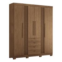 Guarda Roupa Aurora 4.4 Ripado 4 Portas E 4 Gavetas Jatobá Com Pés - Santos Andirá Jatobá - 1