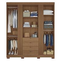 Guarda Roupa Aurora 4.4 Ripado 4 Portas E 4 Gavetas Jatobá Com Pés - Santos Andirá Jatobá - 2
