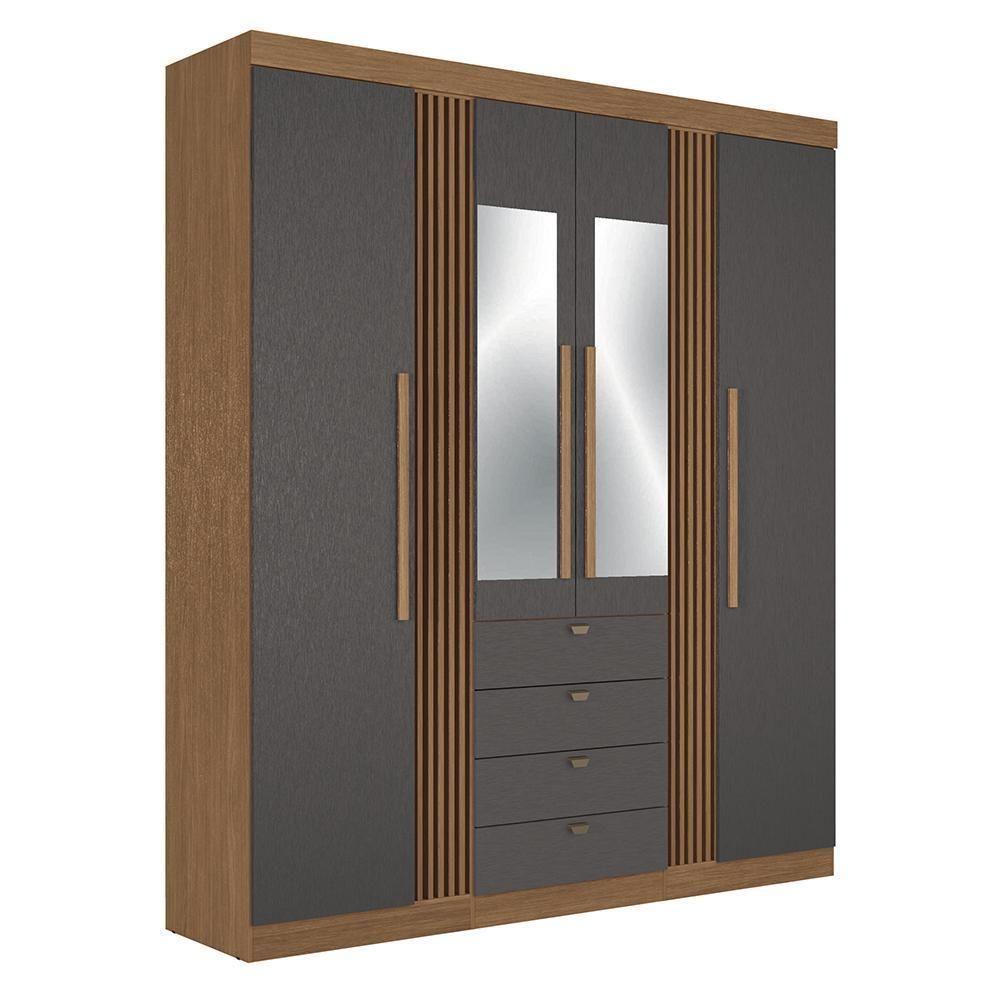 Guarda Roupa Aurora 4.4 Ripado 4 Portas E 4 Gavetas Jatobá-grafite Com Espelho - Santos Andirá Jatobá-grafite - 1