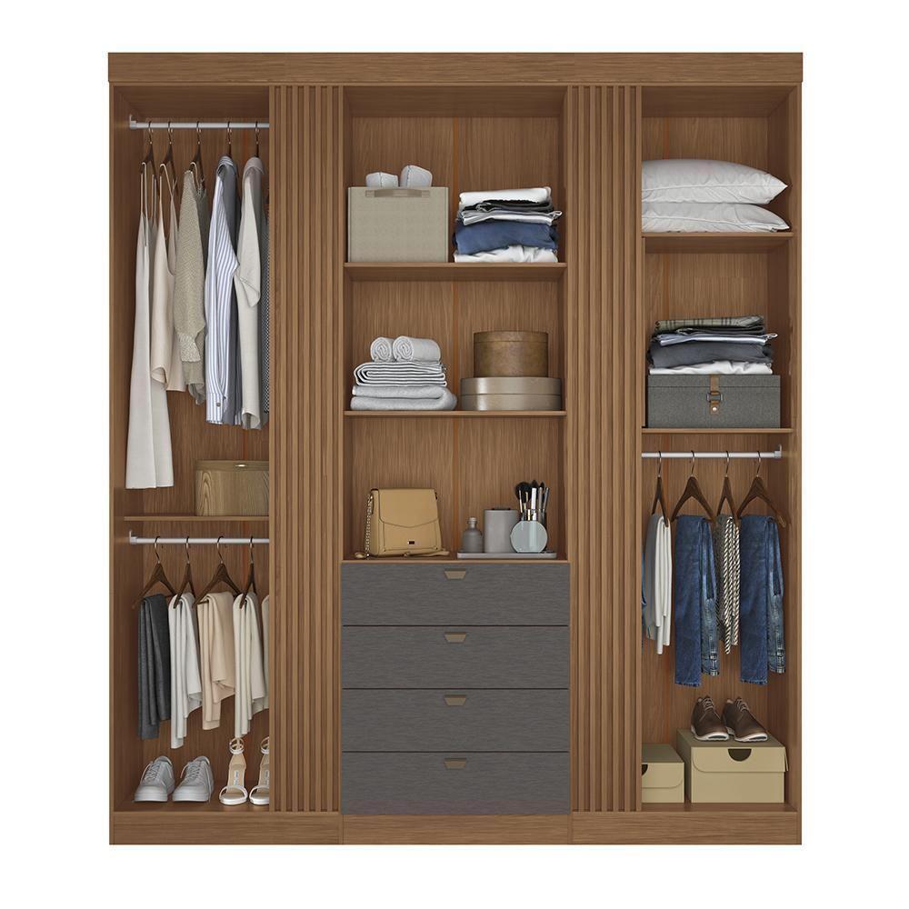 Guarda Roupa Aurora 4.4 Ripado 4 Portas E 4 Gavetas Jatobá-grafite Com Espelho - Santos Andirá Jatobá-grafite - 3