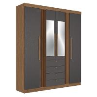 Guarda Roupa Aurora 4.4 Ripado 4 Portas E 4 Gavetas Jatobá-grafite Com Espelho - Santos Andirá Jatobá-grafite - 1