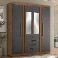 Guarda Roupa Aurora 4.4 Ripado 4 Portas E 4 Gavetas Jatobá-grafite Com Espelho - Santos Andirá Jatobá-grafite - 2